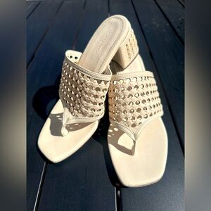 Tory Burch Women's Ivory Woven Raffia Heeled Sandals Size US 8